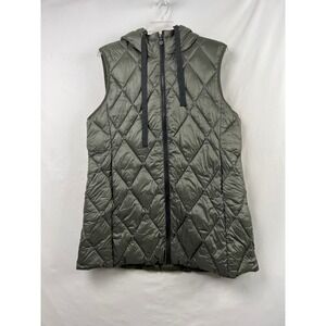 Bernardo Quilted Puffer Vest Womens XXL Green EcoPlume Hooded Zip Up Jacket
